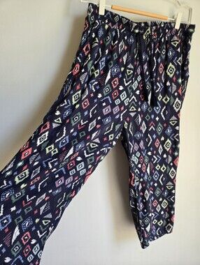 GINA Navy Aztec Print Drawstring Viscose Pants